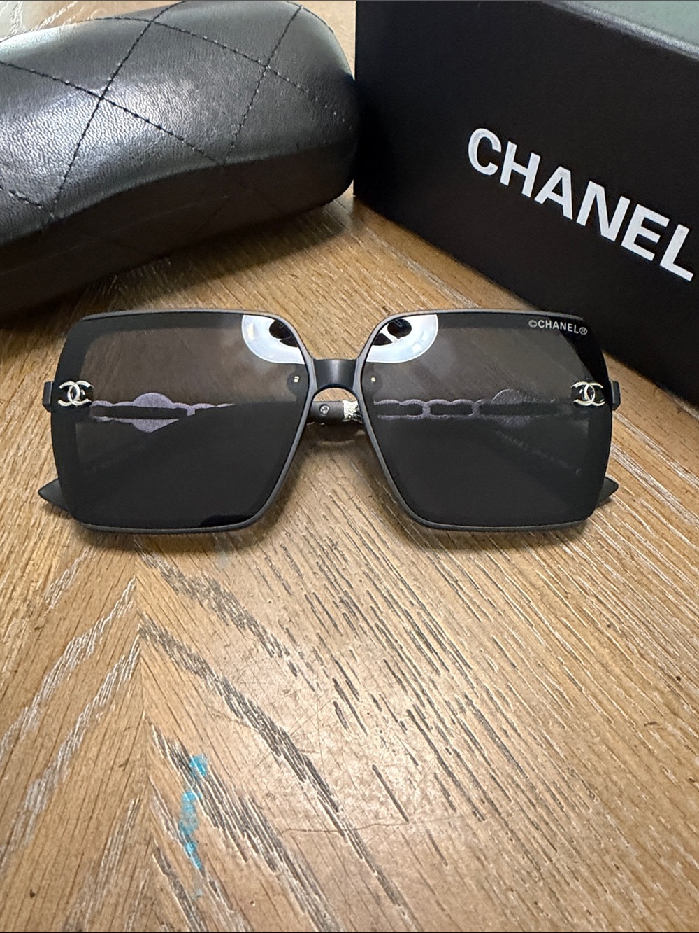 CHANEL Black Square Sunglasses with Silver CC Accents - Picture 3 of 9
